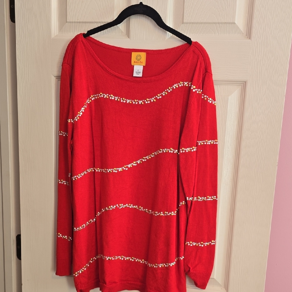 Ruby Rd. Red Crewneck Knit Top‎